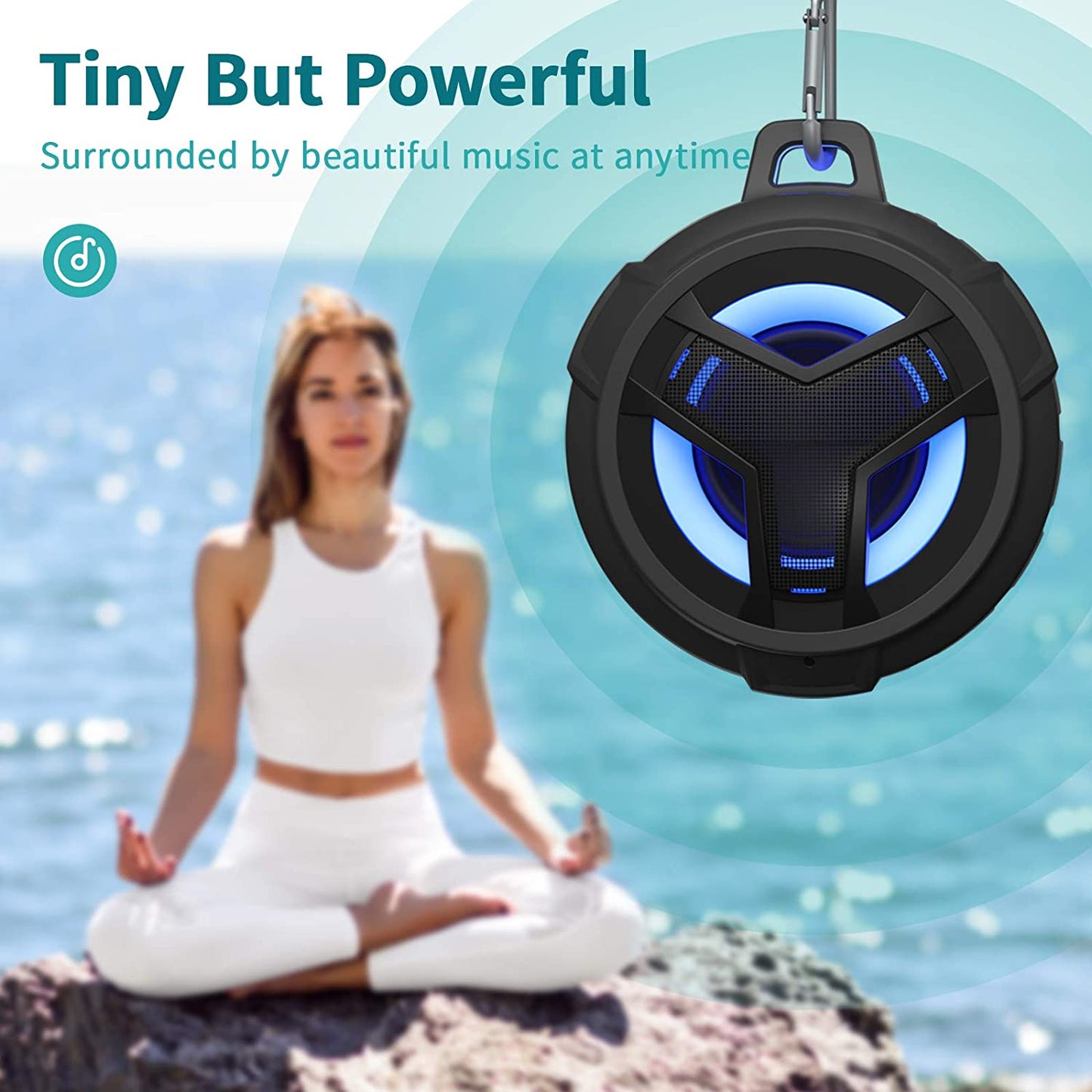 Bluetooth Shower Speaker, Portable Bluetooth Speakers, IP67 Waterproof Wireless Speaker with LED Light, Floating, 2000Mah, True Wireless Stereo for Kayak, Beach, Gifts for Unisex -Black