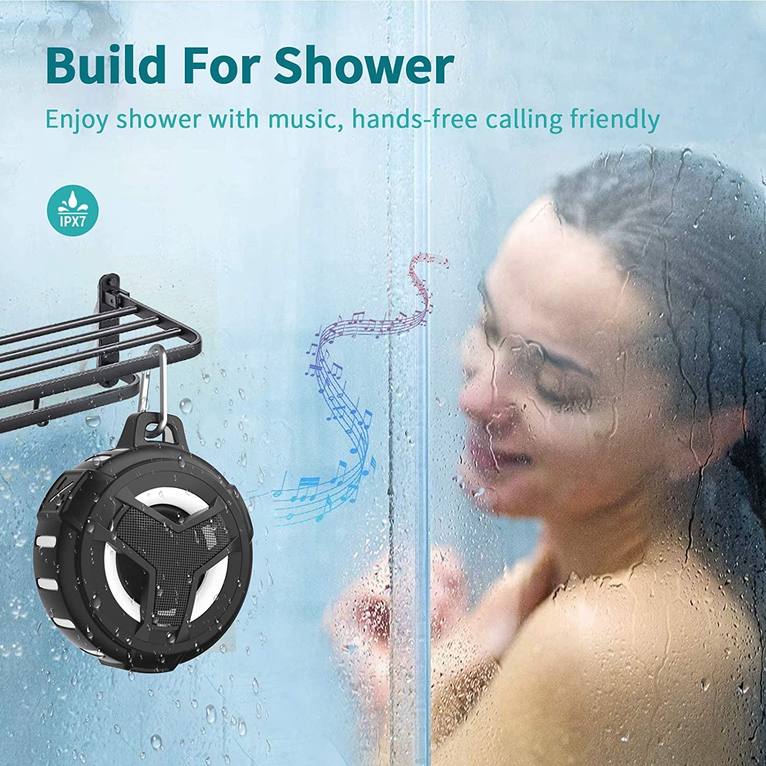 Bluetooth Shower Speaker, Portable Bluetooth Speakers, IP67 Waterproof Wireless Speaker with LED Light, Floating, 2000Mah, True Wireless Stereo for Kayak, Beach, Gifts for Unisex -Black